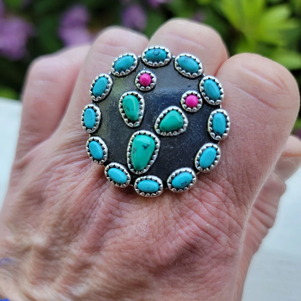 Cactus Turquoise Beaded Free Spirit Boho South Western People ring nwt
